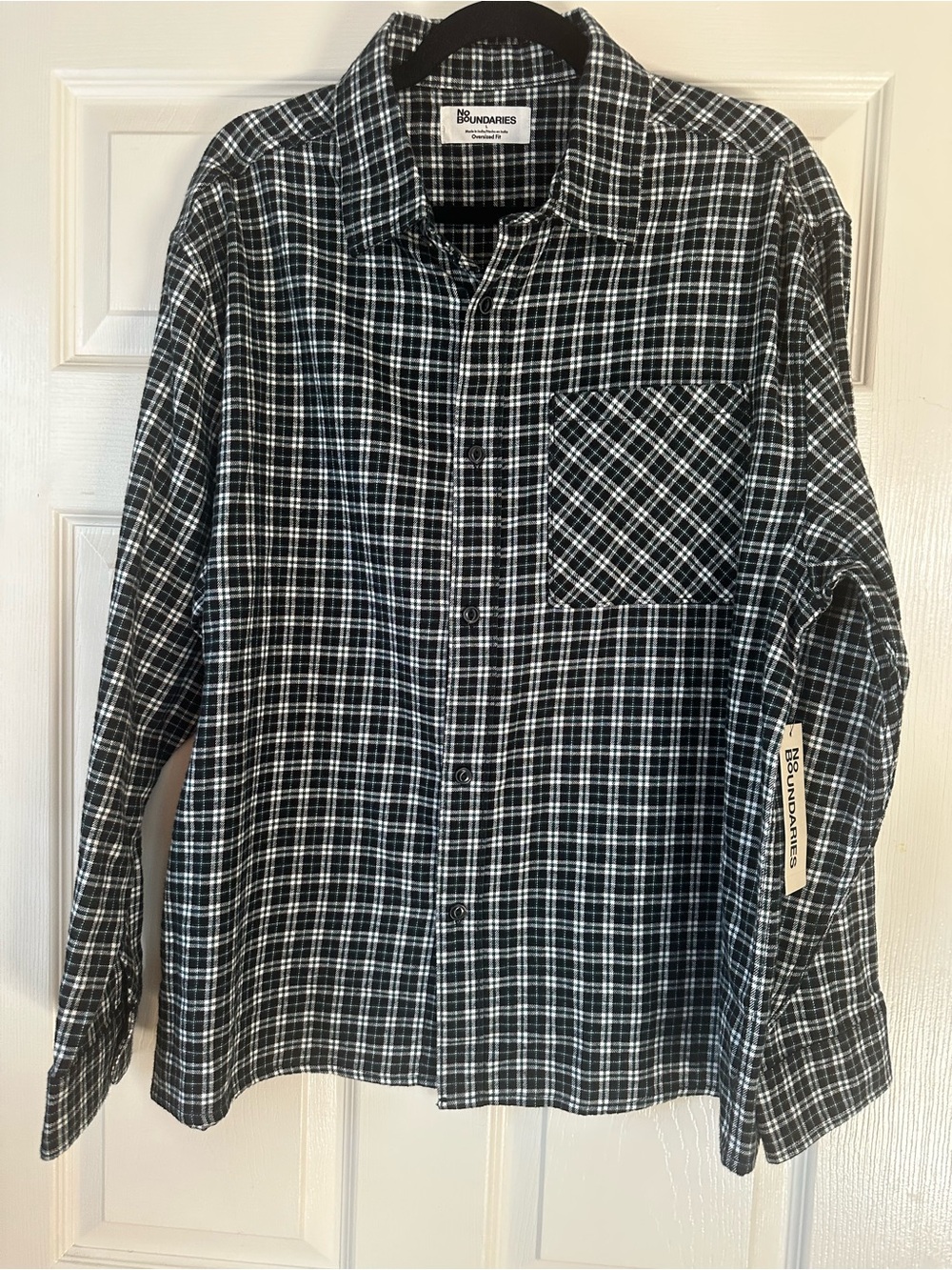 No Boundaries Black and White Plaid Button-Up